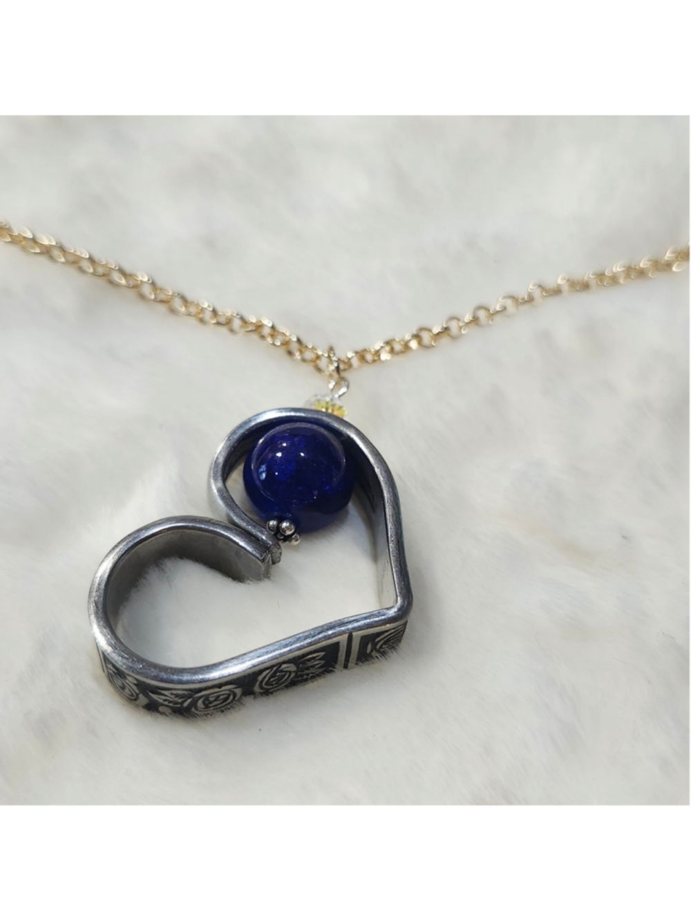 Heart Pendant Necklace Handmade Spoon handle Pendant W/bead